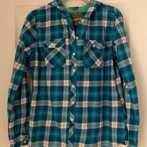 Eddie Bauer Teal Plaid Shirt with Hoodie